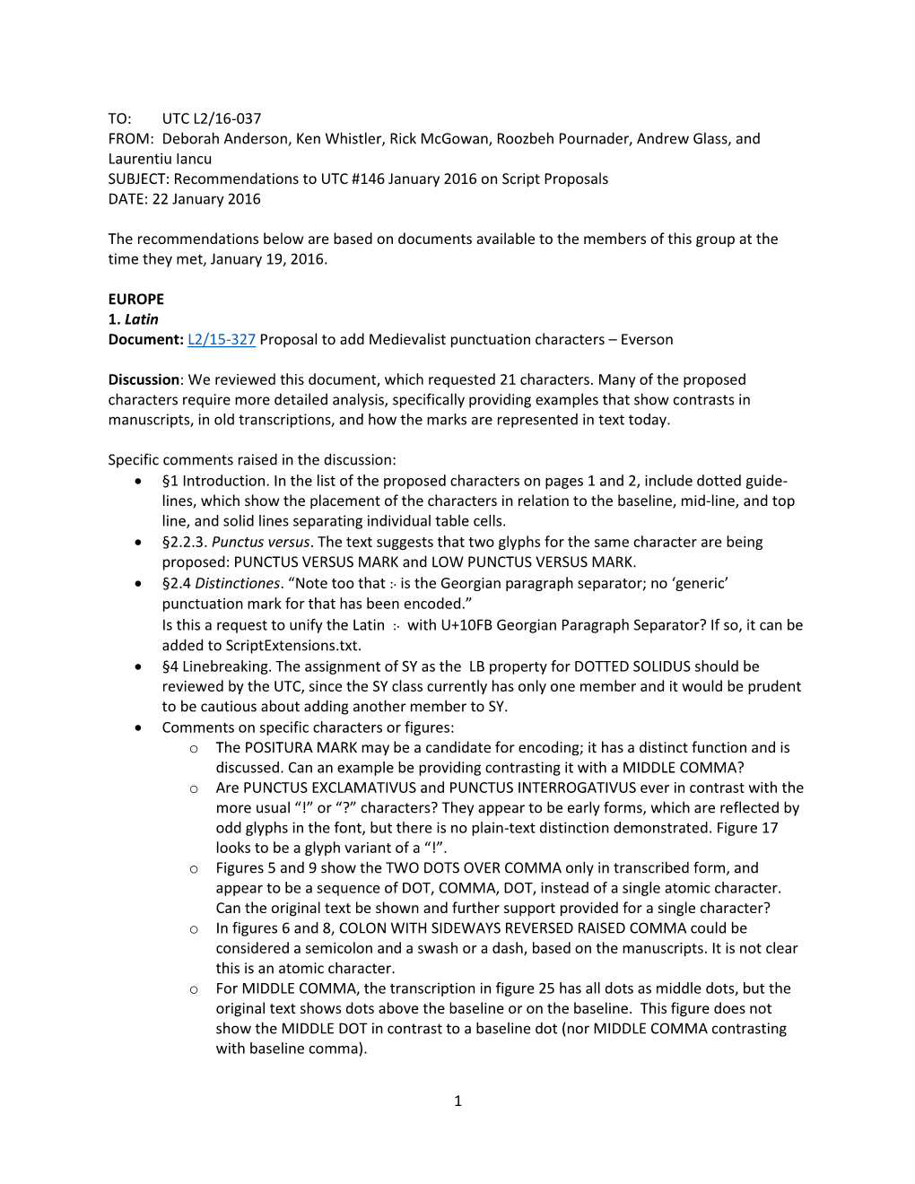 UTC L2/16‐037 FROM: Deborah Anderson, Ken Whistler