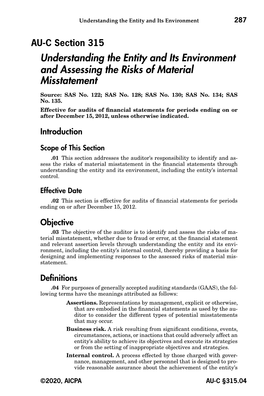 AU-C Section 315 Understanding the Entity and Its Environment and Assessing the Risks of Material Misstatement