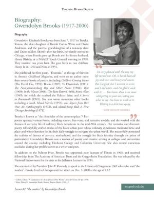 Biography: Gwendolyn Brooks (1917-2000)