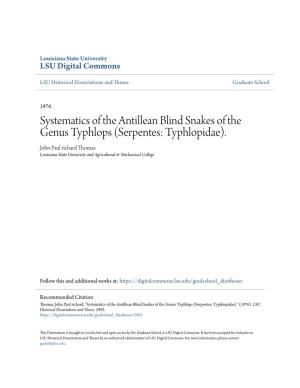Systematics of the Antillean Blind Snakes of the Genus Typhlops (Serpentes: Typhlopidae)