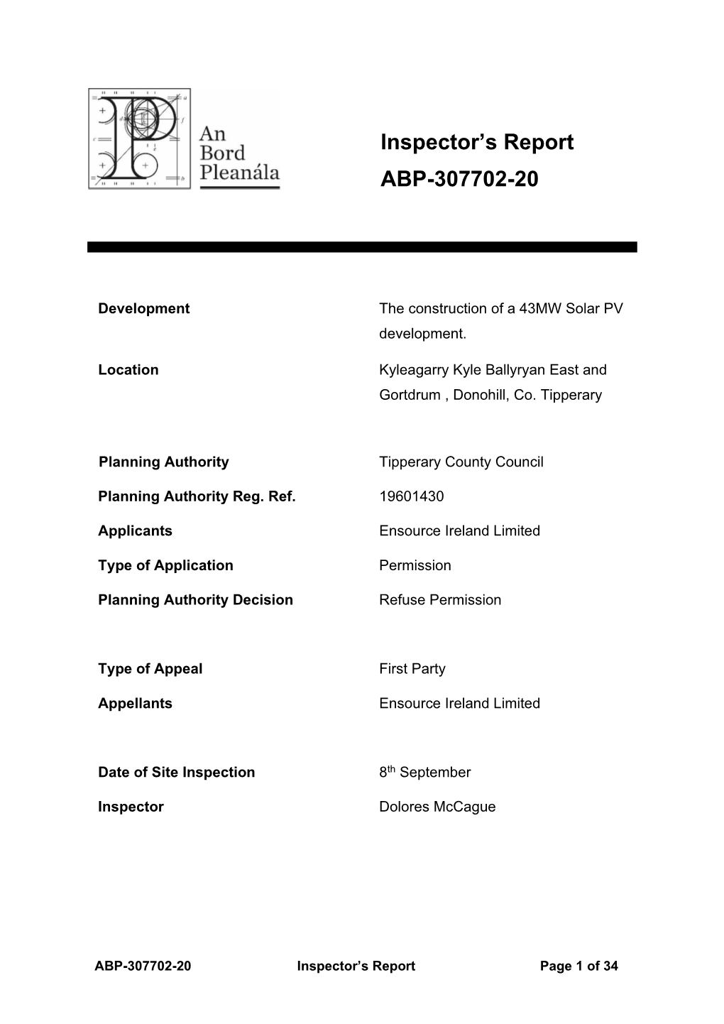 Inspector's Report ABP-307702-20