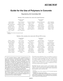 548.1R-97 Guide for the Use of Polymers in Concrete