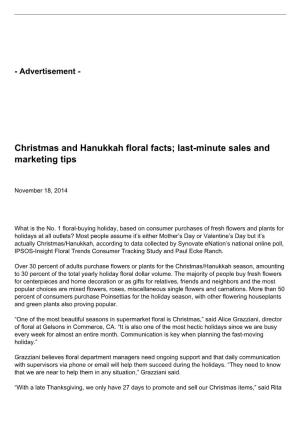 Christmas and Hanukkah Floral Facts; Last-Minute Sales and Marketing Tips