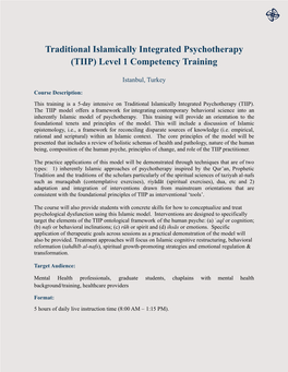 Traditional Islamically Integrated Psychotherapy (TIIP) Level 1 Competency Training