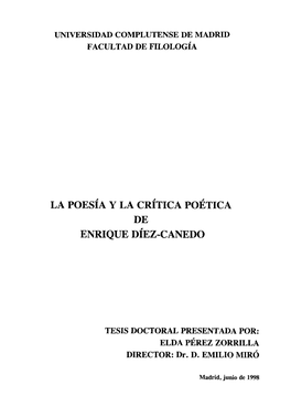 La Poesía Y La Crítica Poética De Enrique Díez-Canedo