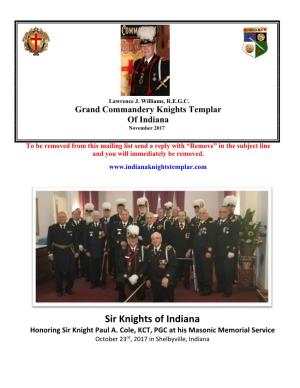 Sir Knights of Indiana Honoring Sir Knight Paul A