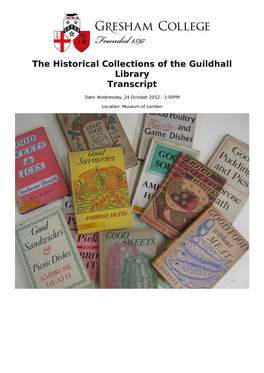 The Historical Collections of the Guildhall Library Transcript