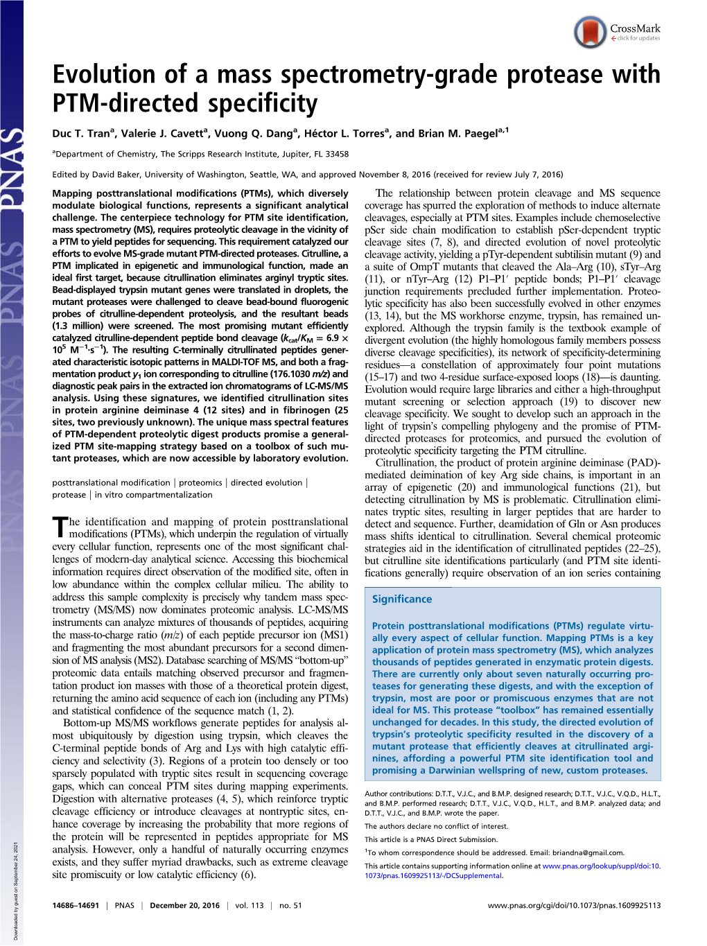 Evolution of a Mass Spectrometry-Grade Protease with PTM-Directed Specificity