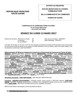 Séance Du Lundi 13 Mars 2017