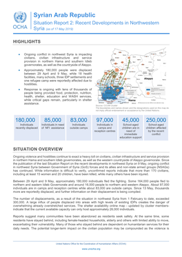 Syrian Arab Republic Situation Report 2: Recent Developments in Northwestern Syria (As of 17 May 2019)