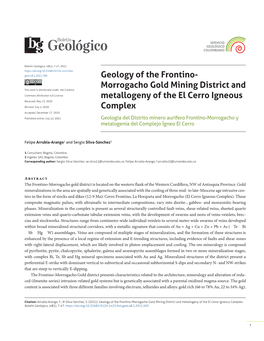 Geology of the Frontino- Morrogacho Gold Mining District and This Work Is Distributed Under the Creative Commons Attribution 4.0 License