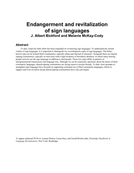 Endangerment and Revitalization of Sign Languages J