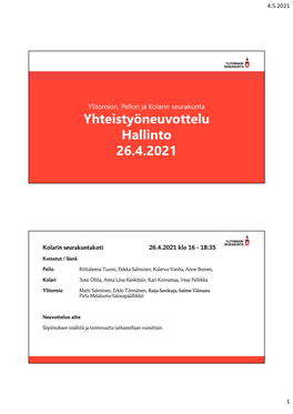 Yhteistyöneuvottelu Hallinto 26.4.2021