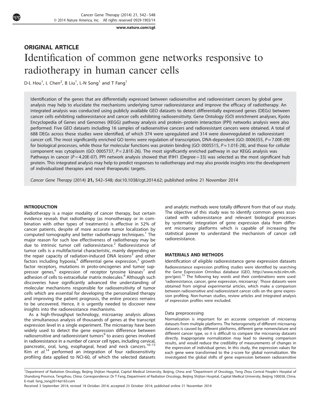 Identification of Common Gene Networks Responsive To