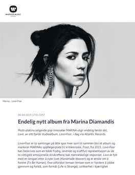 Endelig Nytt Album Fra Marina Diamandis