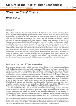 Culture in the Rise of Tiger Economies: View Metadata, Citation and Similar Papers at Core.Ac.Uk Brought to You by CORE