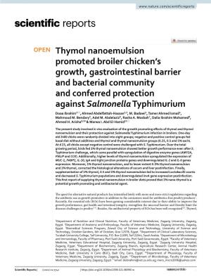 Thymol Nanoemulsion Promoted Broiler Chicken's Growth