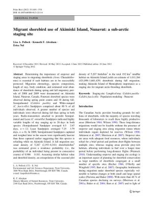 Migrant Shorebird Use of Akimiski Island, Nunavut: a Sub-Arctic Staging Site