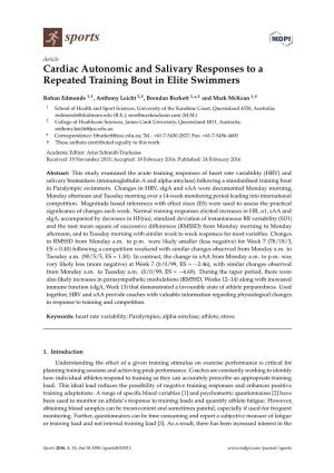 Cardiac Autonomic and Salivary Responses to a Repeated Training Bout in Elite Swimmers