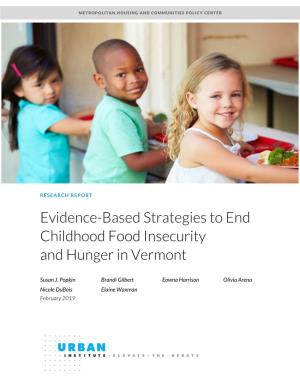 Evidence-Based Strategies to End Childhood Food Insecurity and Hunger in Vermont