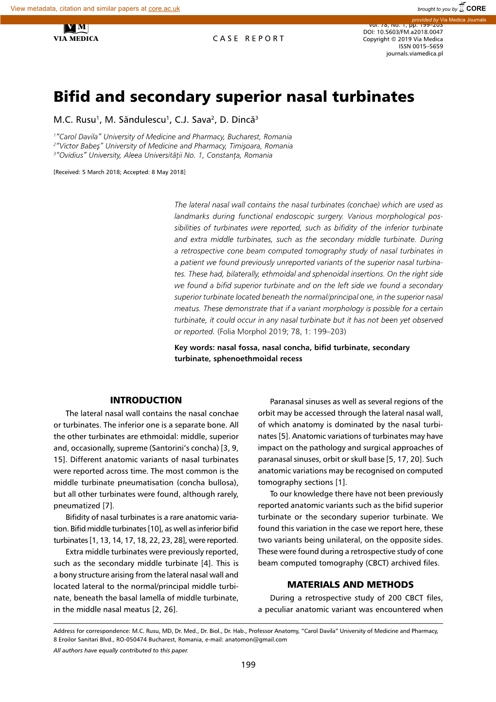 Bifid and Secondary Superior Nasal Turbinates M.C