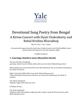 Devotional Sung Poetry from Bengal a Kirtan Concert with Dyuti Chakraborty and Rahul Krishna Bharadwaj May 4Th, 2021- 7 Pm - Online