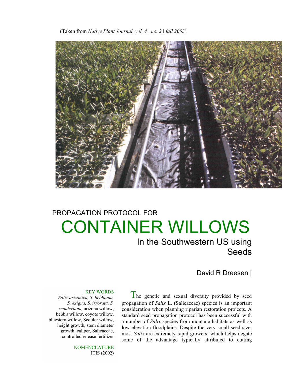 CONTAINER WILLOWS in the Southwestern US Using Seeds