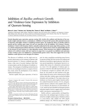 Bacillus Anthracis Growth and Virulence-Gene Expression by Inhibitors of Quorum-Sensing