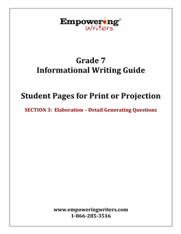 Grade 7 Informational Writing Guide Student Pages for Print Or Projection