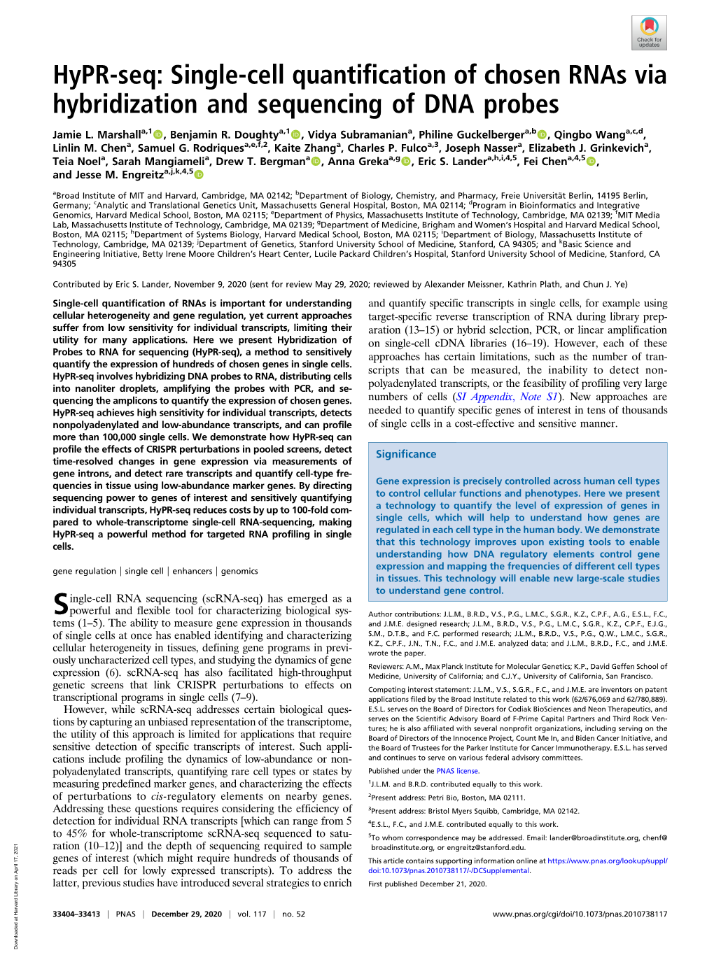 Hypr-Seq: Single-Cell Quantification of Chosen Rnas Via Hybridization and Sequencing of DNA Probes