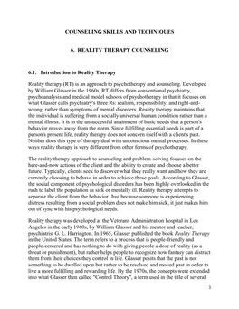 Reality Therapy Counseling