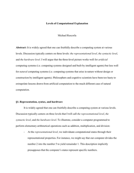 Levels of Computational Explanation Michael Rescorla Abstract