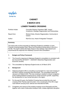 Cabinet 8 March 2016 Lower Thames Crossing