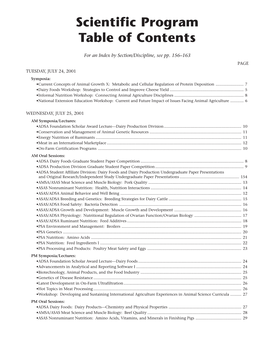 Scientific Program Table of Contents