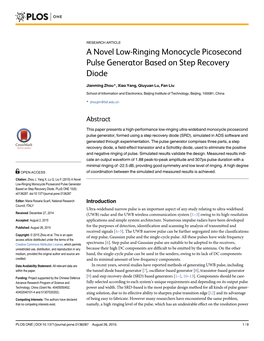 A Novel Low-Ringing Monocycle Picosecond Pulse Generator Based on Step Recovery Diode