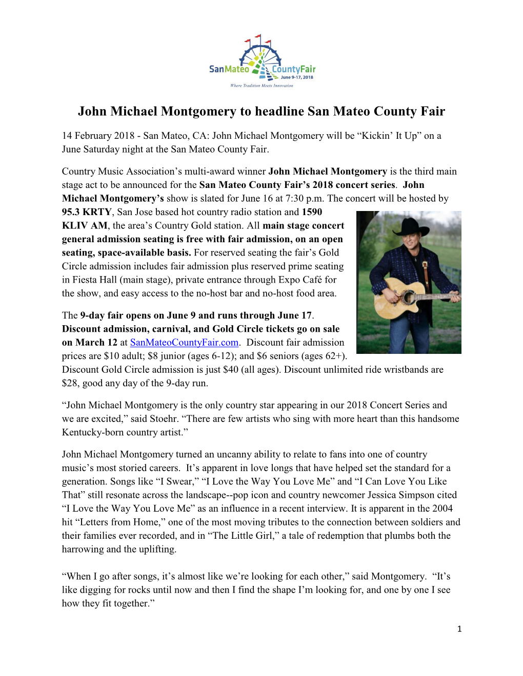 John Michael Montgomery to Headline San Mateo County Fair