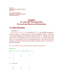 Lesson 5 LU and LDU Decomposition Forward and Backward Substitution 5.1 Matrix Operations