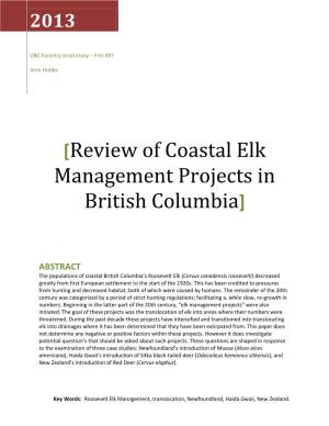 [Review of Coastal Elk Management Projects in British Columbia]