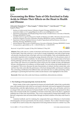 Overcoming the Bitter Taste of Oils Enriched in Fatty Acids to Obtain Their Eﬀects on the Heart in Health and Disease