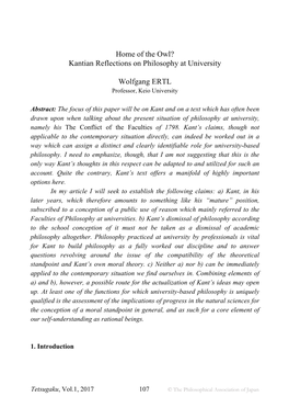Home of the Owl? Kantian Reflections on Philosophy at University