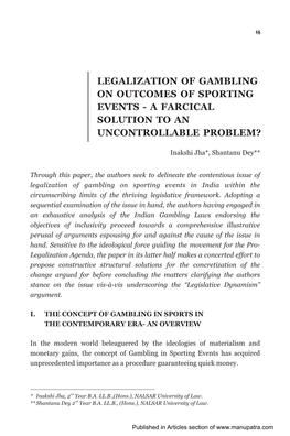 Legalization of Gambling on Outcomes of Sporting Events - a Farcical Solution to an Uncontrollable Problem?