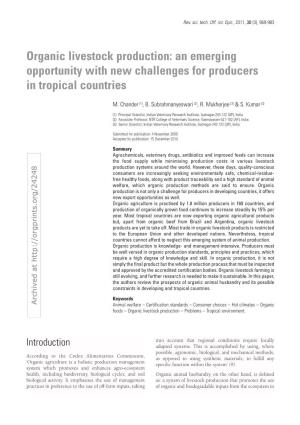 Organic Livestock Production: an Emerging Opportunity with New Challenges for Producers in Tropical Countries