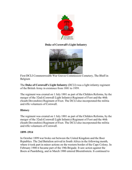 Duke of Cornwall's Light Infantry First DCLI Commonwealth War Graves Commission Cemetery, the Bluff in Belgium the Duke of Cornw