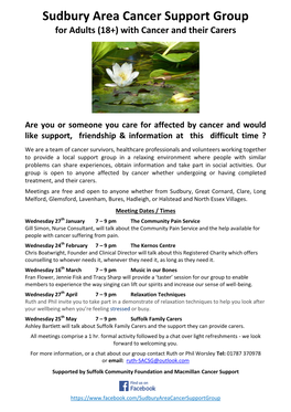 Sudbury Area Cancer Support Group for Adults (18+) with Cancer and Their Carers