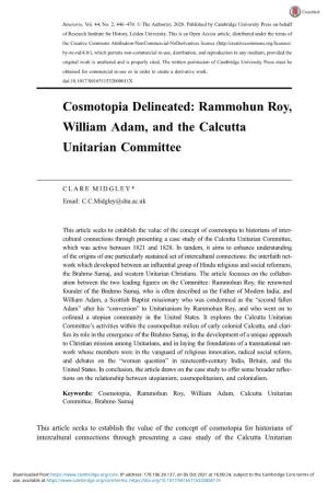 Rammohun Roy, William Adam, and the Calcutta Unitarian Committee