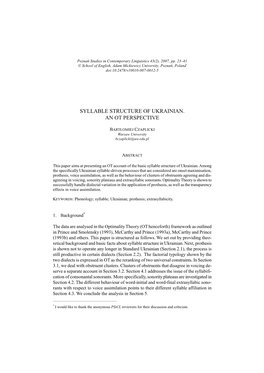 Syllable Structure of Ukrainian. an Ot Perspective