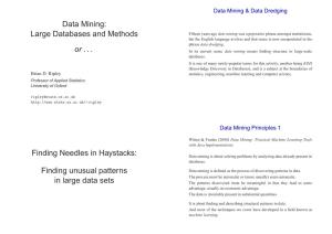 Data Mining: Large Databases and Methods Or
