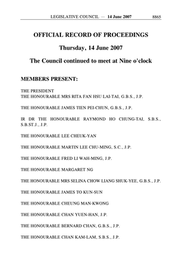 OFFICIAL RECORD of PROCEEDINGS Thursday, 14 June