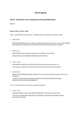 TSG 23: Visualization in the Teaching and Learning of Mathematics. Class