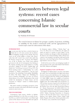 Recent Cases Concerning Islamic Commercial Law in Secular Courts by Nicholas H D Foster
